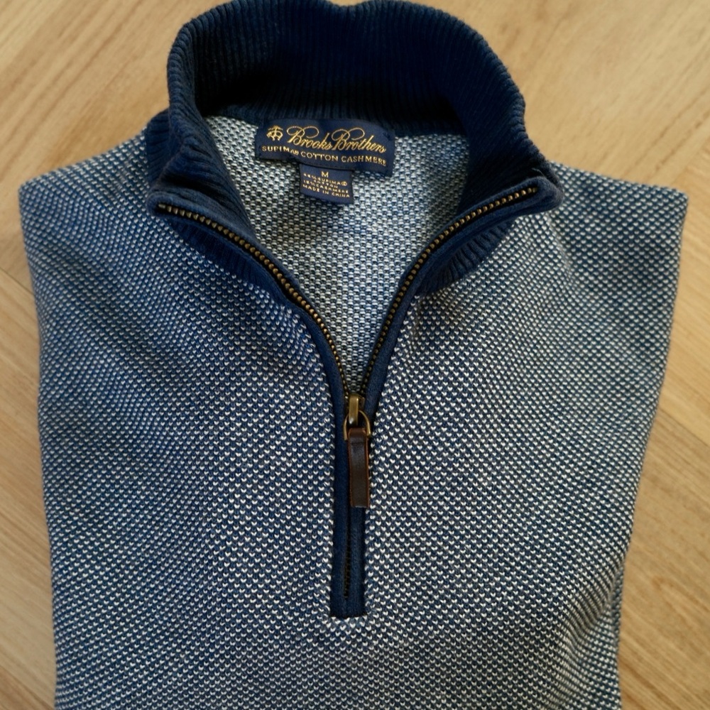 Men's Brooks Brothers Supima Cotton Cashmere Blend 1/4 Zip Sweater - Size Medium